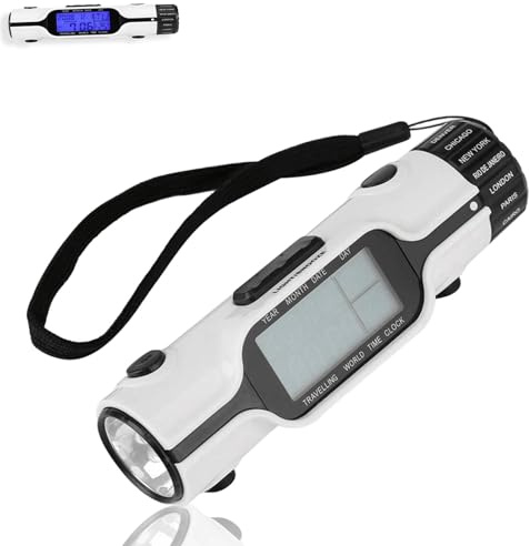 Jwthee Reisewecker mit LED-Taschenlampe, multifunktionaler Wecker mit LED-Taschenlampe, Weltzeit-Reisewecker-Thermometer,Digitaler Thermometer Wecker für Camping Reisen Outdoor Nutzung Taschengröße