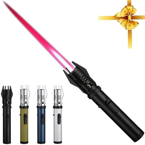 Torch Lighter, Butane Gas Lighter, Refillable Windproof Jet Flame Lighter, Bright Flame Lighter with Safety Lock and Adjustable Flame, Cool Lightsaber Lighter for Candles, Campfires, BBQ, Baking, Camp