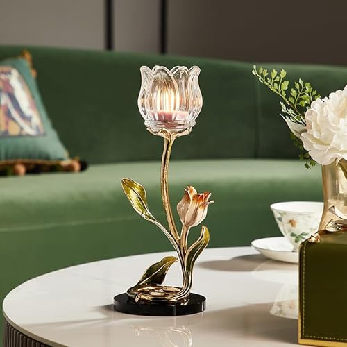 asdchZen Display Kandelaber Kreativer Kristall Tulpen Kerzenständer Französisch Romantische Atmosphäre Tischdekoration Zuhause Weihrauch Kerzenständer Wohndekoration Dekoration Ke