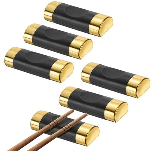 sourcing map 6pcs Fiberglass and PP Chopstick Rest, Pillow Shape Chopstick Stand Holder Knife Rest for Countertop Holding Chopstick Spoon Forks Knife Tabletop Decoration, Black Gold