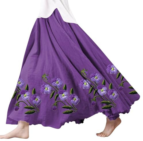 Damen A-Linie Langer Rock und Lagen-Maxi-Röcke Damen Mode und Leinen Fächerförmig Großer Saum Bedruckter Langer Rock Damen Tüll Tutu Röcke für Erwachsene, violett, 3XL