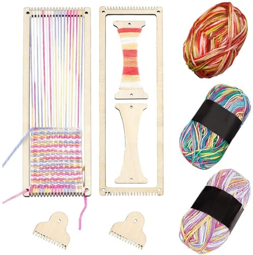 AHANDMAKER 2 Set Webstuhl Set Webrahmen Set Mit Garnen. Stäbe Kämme Shuttles 2.6 x 8 Zoll Holz Lesezeichen Strickwebstuhl Für Erwachsene Webliebhaber Enthält Genug Webgarn