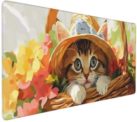 Tapis de Souris Mignon Chat Tapis de Souris XXL 1400x600x3mm, Imperméable Tapis de Souris Gamer XXL Tapis Souris Mouse Pad, Base Atidérapante, Haute Précision et Vitesse pour Gamer, Deco Bureau