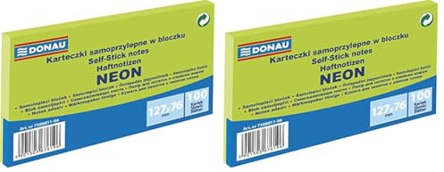 DONAU 7588011-06 Notes Würfel Haftnotizen Neon-Grün Selbstklebende Haftnotizzettel Sticky Notes 127x76mm, 1x100 Blatt, Notizblock klebend für Büro Schule (Packung mit 2)
