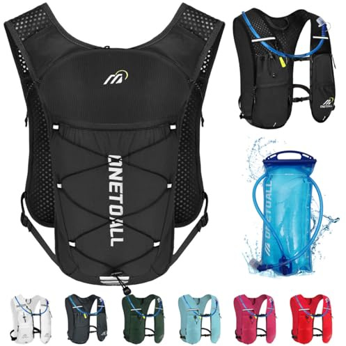 ONETOALL Laufweste Damen mit 2L Trinkblase, Leichter Trinkrucksack Laufen Herren 6L, Running Vest Laufrucksack Reflektierend für Jogging, Trailrunning, Fahrrad, Marathon, Motorrad, nur 150g