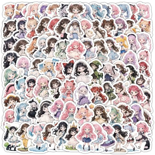 Lolita Girl Stickers 100 Pcs Vinyl Cute Cartoon Stickers for Laptop Water Bottle Skateboard Scrapbook Helmet Luggage Guitar Car Bike,Funny Waterproof Kawaii Anime Girls Sticker for Teens Adult