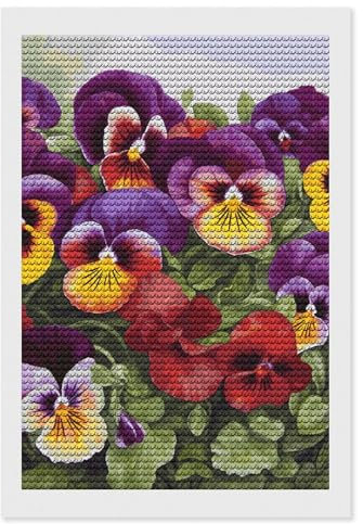 BWQMNT Diamond Art Kits for Adults Pansy Perfection Printed DIY Round Full Drill Diamond Painting for Home Wall Decor Gift