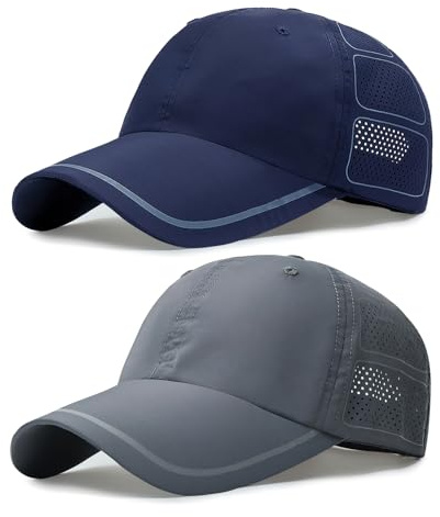 TAGVO Unisex sport mesh basebollkeps, 2-pack baseball keps, anti-UV andningsbar slitstark vikbar keps justerbar solhatt för löpning camping vandring, Mörkgrå och blå, one size