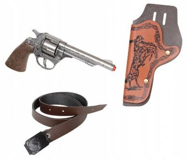 Revolver Cow Boy Metal Gris 20 cm + Etui + Ceinture - 8 Coups - Western, Sherif - Set Jouet d'imitation avec 1 Carte - Enfant, Garcon