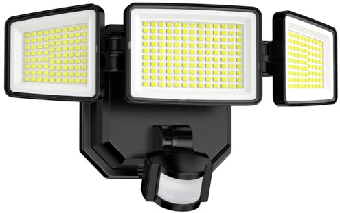 302 LED Strahler mit Bewegungsmelder Aussen, 1500LM Batteriebetriebene Aussenlampe, 6500K, IP65, 3 Beleuchtungsmodi Außenstrahler, Hohe Helligkeit Sicherheitsleuchte für den Innen und Außenbereich