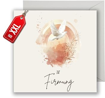 WBdesignz XXL Glückwunschkarte zur Firmung mit Umschlag – moderner Aquarell-Look mit Taube und Regenbogen – christliches Motiv, Christentum.– Firmungskarte für Mädchen und Jungen (XXL 22 x 22 cm)