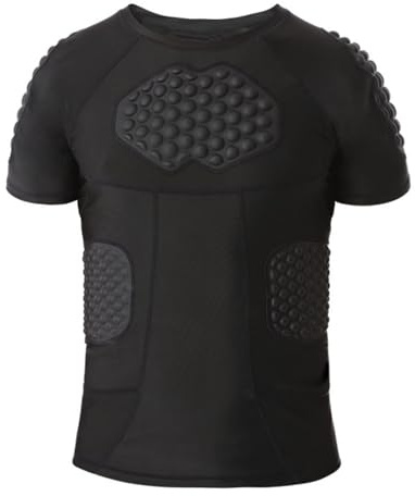 Maglietta a compressione imbottita da uomo, a maniche corte, ad asciugatura rapida, traspirante, protezione dagli urti, per sport, a compressione, per calcio, rugby, basket, hockey su ghiaccio, Nero