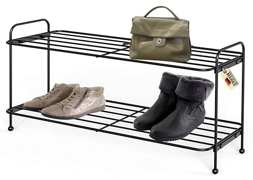 Novatta Schuhregal, Schuhständer Metall, platzsparend Schuhaufbewahrung für Flur, hochwertig, schwarz (2 Ebenen,67 B× 23 D× 34H cm)
