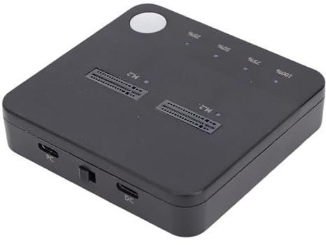 GOWENIC M.2 SSD Duplicator, 20Gbps NVMe Cloner Dock with Dual Bays for PCIe Gen4x4 and Serial ATA III Hard Drives, USB C Powered, Portable SSD Duplicator