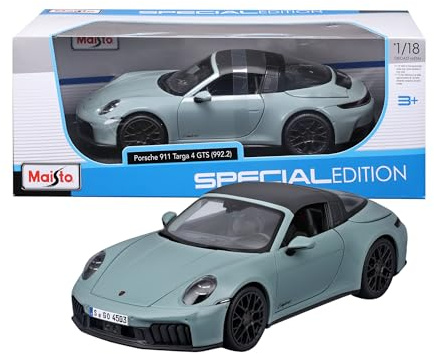 Maisto - Porsche 911 Targa 4 GTS Hybrid 2025, Scala 1:18, Modellino Diecast con 4 Aperture (Porte, Cofano, Bagagliaio), Licenza Ufficiale Porsche, Dettagli Curati, Assortimento Casuale, Età 3+ Anni