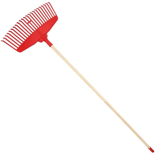 KOTARBAU® Rateau À Feuilles - Plastique - 48 cm - avec Manche en Bois - Extra-Click - Rateau Jardin - Ramasse Feuilles - Léger - Rouge & Bois - Ergonomique