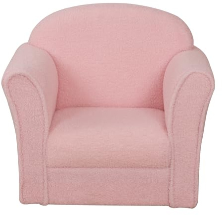 DGBAOBEI Kids Armchair, Single Toddler Sofa with Sturdy Wood Construction and Plush Teddy Velvet, Lightweight Kids Sofa for Boys and Girls, Playroom Preschool Furniture for Ages 1-7 (Pink)