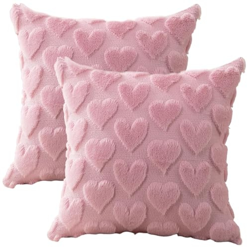 Otbushit 2 st alla hjärtans kuddfodral 45 x 45 cm, fuskpälsar hjärta alla hjärtans kuddfodral mjuk plysch årsdag bröllop kuddfodral för hem soffa soffa inredning