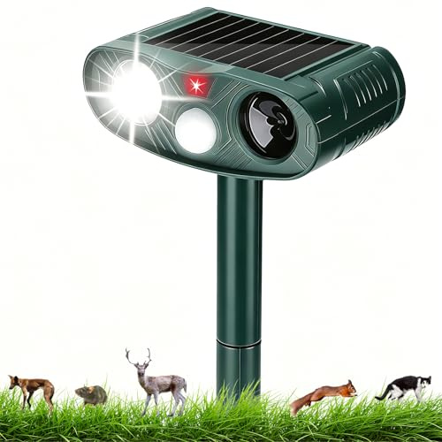 Katzenschreck Ultraschall, Solar Tiervertreiber Katzenabwehr, IP54 Wasserdicht Ultraschall Abwehrmittel Hundeschreck mit Bewegungsmelder und Blinklicht für Katzen, Hunde, Mäuse, Vögel, Wildtiere