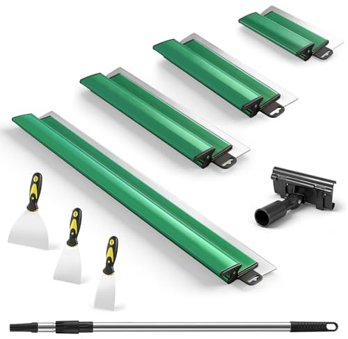 uifame Flächenspachtel Set 9-teilig, Spachtelset mit 25/40/60/80 cm Edelstahlklingen, Glättkelle mit 150cm Teleskopstange, Profi Spachtel für Wand, Trockenbau & Putzarbeiten