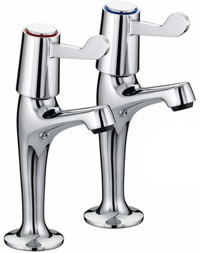 Pair of Chrome Lever Type Kitchen Sink Pillar Tall Leg TAPS Pair Easy USE Set