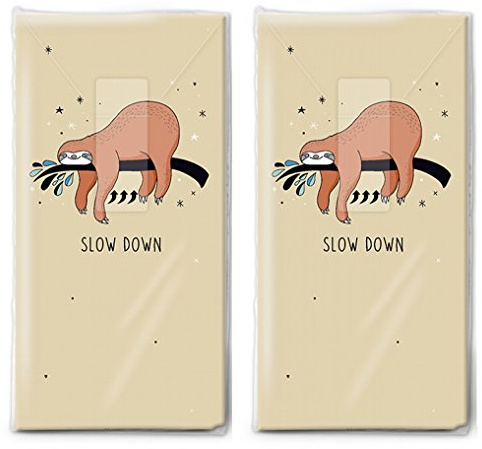 Taschentücher bedruckt 2x 10 Taschentücher Immer langsam/Faultier/Kinder/Tiere, Papiertaschentücher, 4-lagig, Beige, Schwarz, Braun, wiederverschließbare Packung