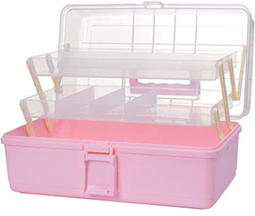 MAJOZ Medizinbox Erste-Hilfe-Schachtel mit Griff, Mutilfunctional Hausapotheke Box Aufbewahrungsbox,33 × 18 × 17,5cm (Rosa)