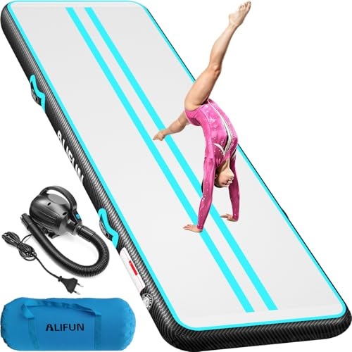 ALIFUN Air Matte Track, 2m/3m/4m/6m Aufblasbar Gymnastikmatte, Turnmatte, Tumbling Matten 10/20cm hoch mit Luftpumpe Geeignet für zu Hause,Fitnessstudio, Training, Cheerleading, Schwimmbad