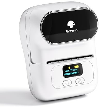 Phomemo Etikettendrucker M110 Mini Bluetooth Drucker, Thermodrucker, Tragbare Etikettendrucker, Kompatibel für Android und iOS, Geeignet für Kleidung, Supermarkt, Schmuck und Mehr, Weiß