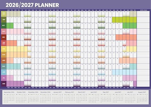 Calendrier mural 2024-2025 - Format A1 (84 cm x 59 cm) - Vue mi-année scolaire d'août à août (arc-en-ciel)