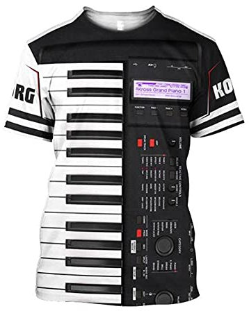 BBYOUTH Musik T-Shirts Für Männer Vintage Gitarre 1955 Hip Hop Sänger 3D Print Lustige Harajuku Musical Piano Kurzarm Konzert Streetwear,Electronic Organ,L
