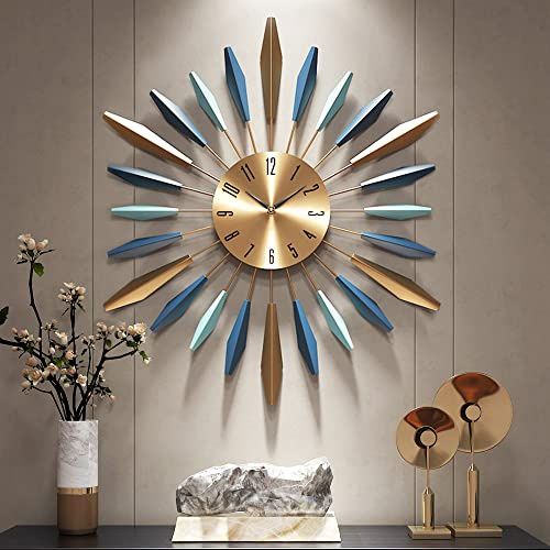 YISITEONE Large Wall Clock Metal Decorative, Mid Century Silent Non-Ticking Big Clocks, Modern Home Decorations for Living Room,Bedroom,Dining Room, Office, 22 inch