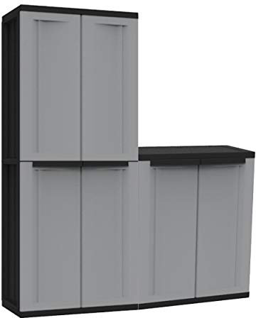 Vorteilspack: 2 Stück Kunststoffschränke | Aufbewahrungsschrank in neutraler Optik. Mit höhenverstellbaren Böden und abschließbaren Türen in 2 verschiedenen Größen