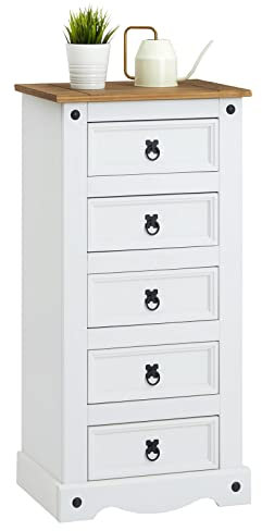 CARO-Möbel Kommode Campo mit 5 Schubladen, Mehrzweckschrank aus Kiefer massiv, Anrichte im Landhaus Stil