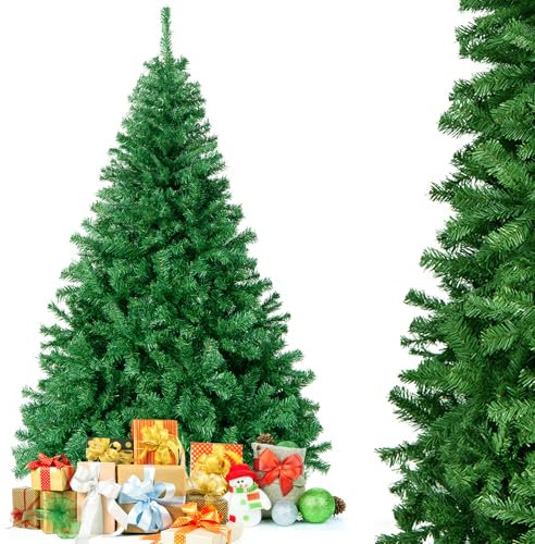 GYMAX Sapin de Noël Artificiel 180 cm, avec 1000 Branches Denses & Support en Métal, Arbre Vert Décoratif en PVC, pour Maison, Magasin, Inérieur, Extérieur