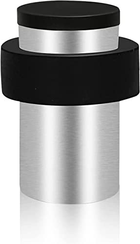 KOLAKO Butée de porte au sol, butée de porte cylindrique moderne et robuste avec pare-chocs en caoutchouc, butée de porte au sol pour plinthes, en acier inoxydable, argenté, 50 mm