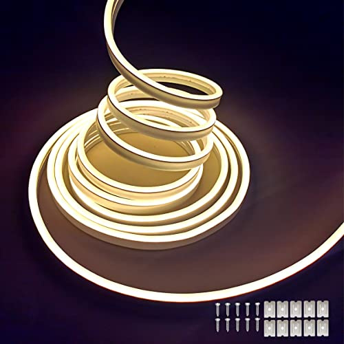 Balabaxer Warmweiß Neon-LED-Streifenlichter, 16,4 Fuß/5 m 12 V DC 600 SMD2835 LEDs wasserdichter Lichtschlauch für Innen- und Außenbereich zur Heimdekoration (ohne Treiber)