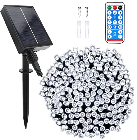 Micacorn Solar Lichterkette Aussen, Wasserdichte Lichterkette 22 Meter 8 Modi 200 LED Solar Lichterkette mit Fernbedienung für Garten Hochzeits Terrassen Bäume Party Weihnachten Dekoration