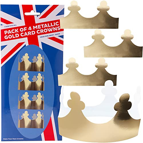Toyland® Confezione da 4 - Corone di carta metalliche dorate lucide regolabili - Accessori per travestimenti