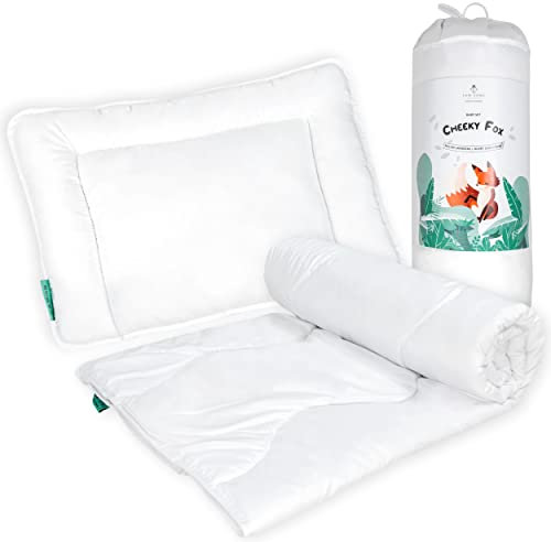 FAM' Home Baby Bettdecke und Kissen Set Cheeky Fox, Kinderbettdecke 100 x135 und 40x60 cm Kopfkissen |Oeko-Tex Standard 100 Zertifiziert| Antiallergie-Option| Geeignet für 70x140 cm Betten