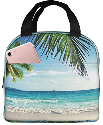 XVBCDFG Bolsa de almuerzo con aislamiento de palmera tropical Hawaii Beach para mujeres y hombres, bolsa de mano ligera y duradera para oficina y escuela