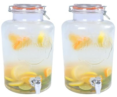 Set of 2 7.6 litres Glass Dispenser Water Cocktail Juice Drinks Punch Party Jars