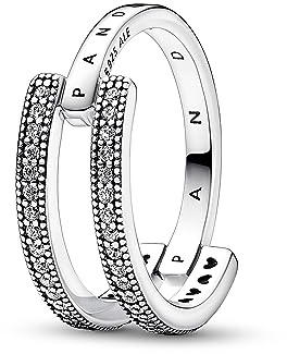 PANDORA Signature Logo & Pavé Doppelband-Ring aus Sterling Silber mit Zirkonia, Gr. 54, 192779C01-54