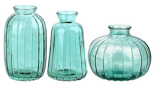 TopHomer Set di 3 piccoli vasi decorativi vintage in vetro per la decorazione del tavolo, del soggiorno, della casa, del tavolo, del corridoio, della finestra, della camera (verde)
