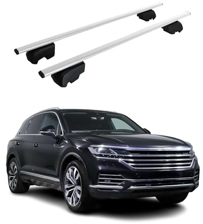 OMAC Dachträger für VW Touareg 2018-2024 Pre-FL Stahl 2 Stangen Silber | ISO/PAS 11154:2006 geprüft, Abschließbar, City-Crash-getestet, bis 75 kg Traglast, Querträger, Grundträger