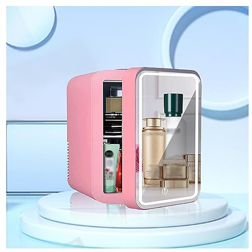 HAZARA Miroir Beauté RéFrigéRateur, 8L,avec Miroir De Courtoisie LED Mini Frigo Voiture, Voiture,Maison,Chaud Et Froid 2 en 1 Petit Frigo Pas Cher, Convient pour Chambre, Dortoir,Pink