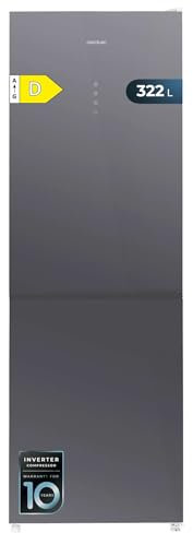 Cecotec Frigorífico Bolero CoolMarket Combi 322 Glass Grey D. Multi Airflow, Total No Frost, Humidity Box, Crisper Box, Modo Vacaciones, Modo Eco, Puerta reversible, Fast Freezing, Fast Cooling