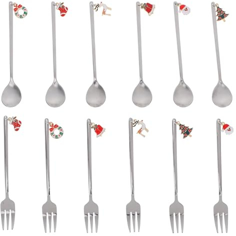 Yardwe Set Posate Natalizie Acciaio Inossidabile Cucchiaini Da Caffè E Dessert Forchette Per Feste E Tavola Festiva 5.3 Pollici