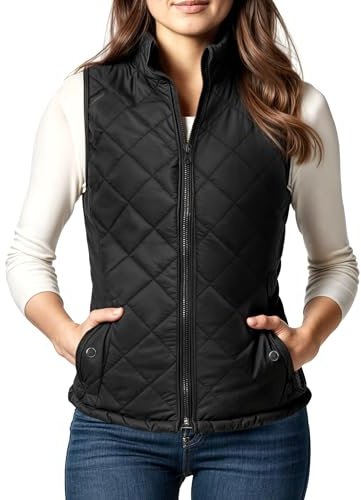 NY Threads Diamond Quilted Puffer Vest Women Stand Collar, L, Black