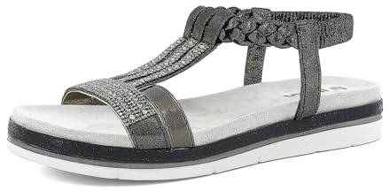 Sandali Donna a Treccia con Luminosi Strass, Elastico alla Caviglia, Plantare Imbottito, Canna di Fucile, 39